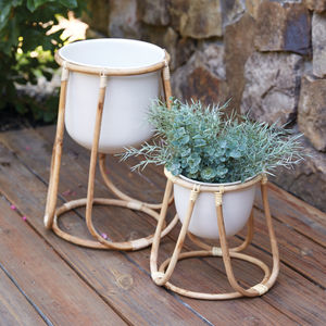 Set of Two Rattan Plant Stands with Pot Largest is 15½'' dia. x 18½''H